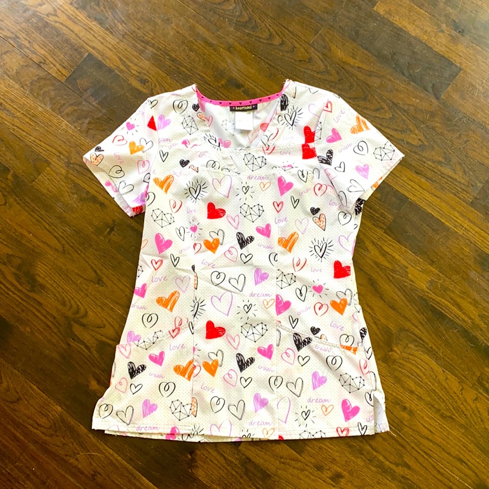 Heart Soul scrub top, hearts, cute print!
